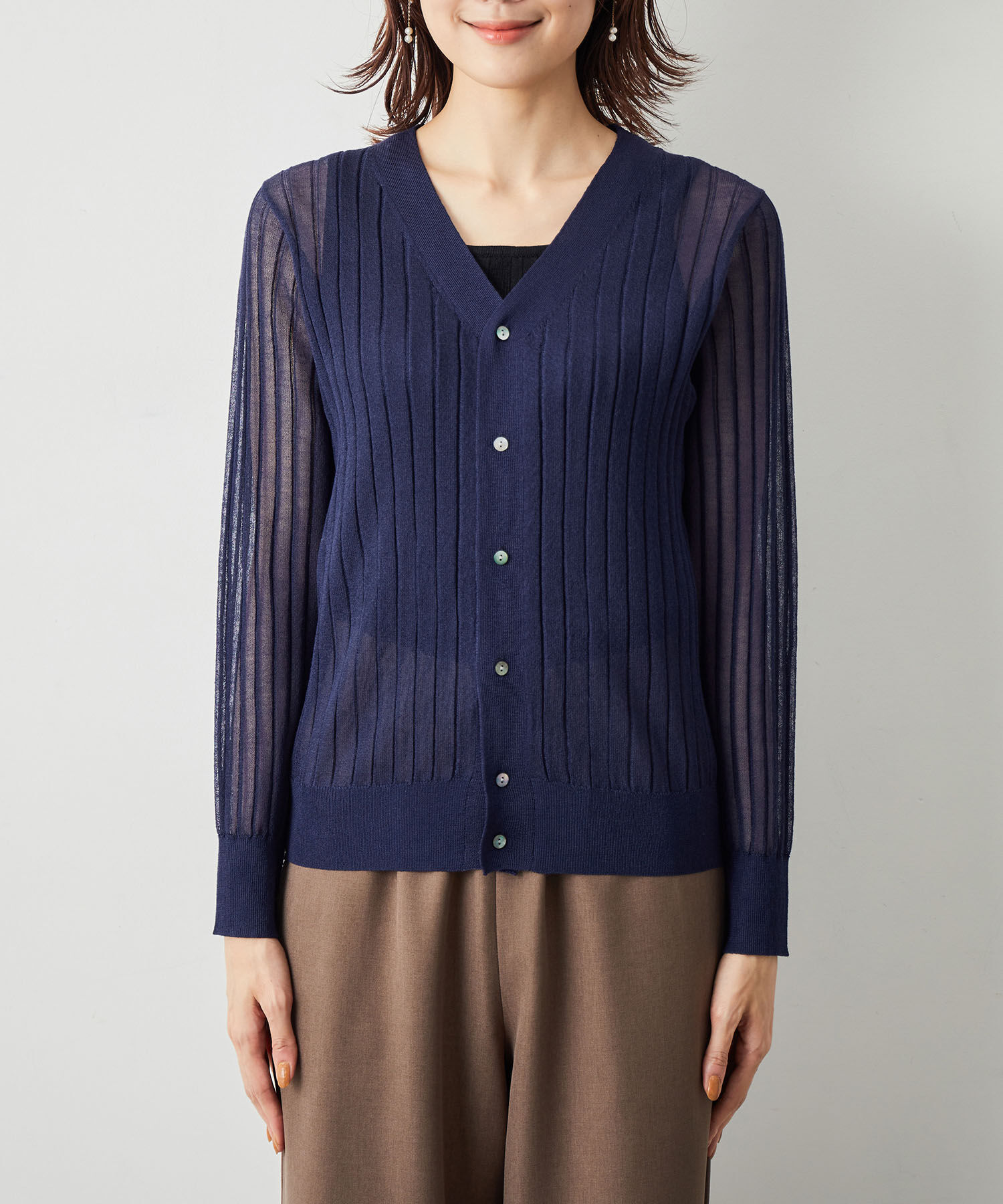 Rope&rsquo;Picnic「洗える/シアーワイドリブカーディガン」|カーディガン|