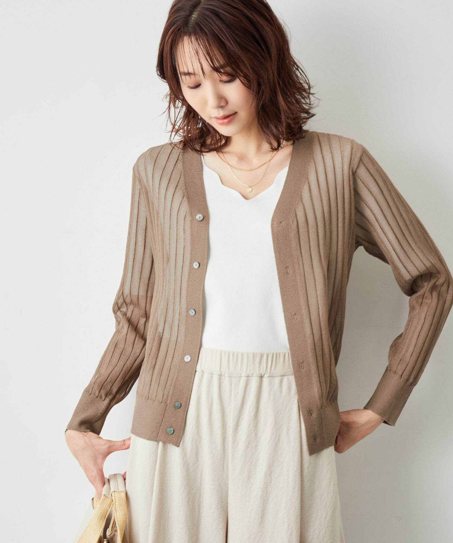 Rope&rsquo;Picnic「洗える/シアーワイドリブカーディガン」|カーディガン|
