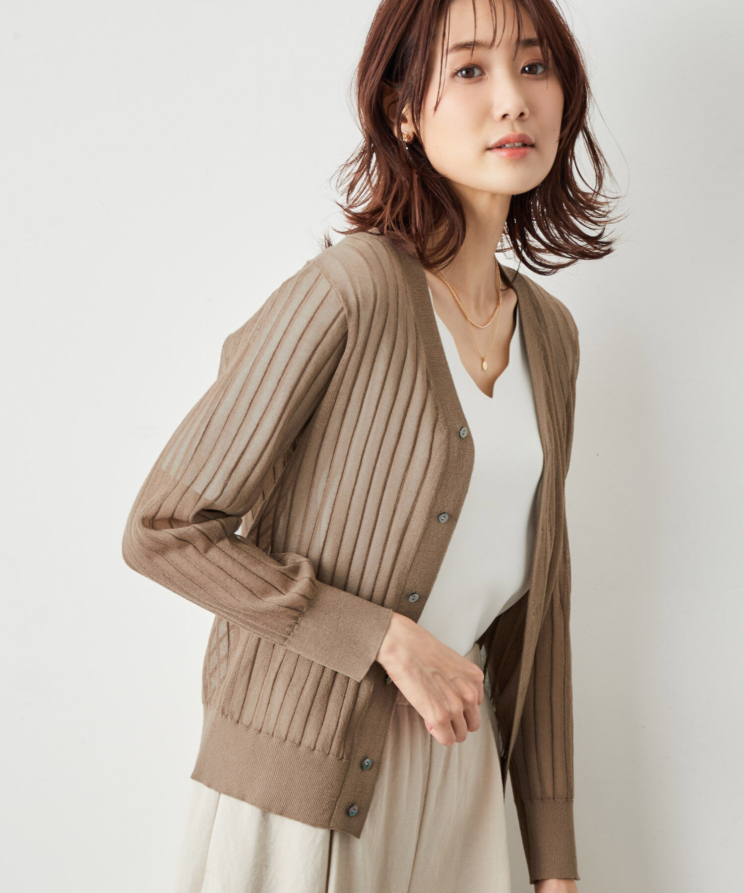 Rope&rsquo;Picnic「洗える/シアーワイドリブカーディガン」|カーディガン|