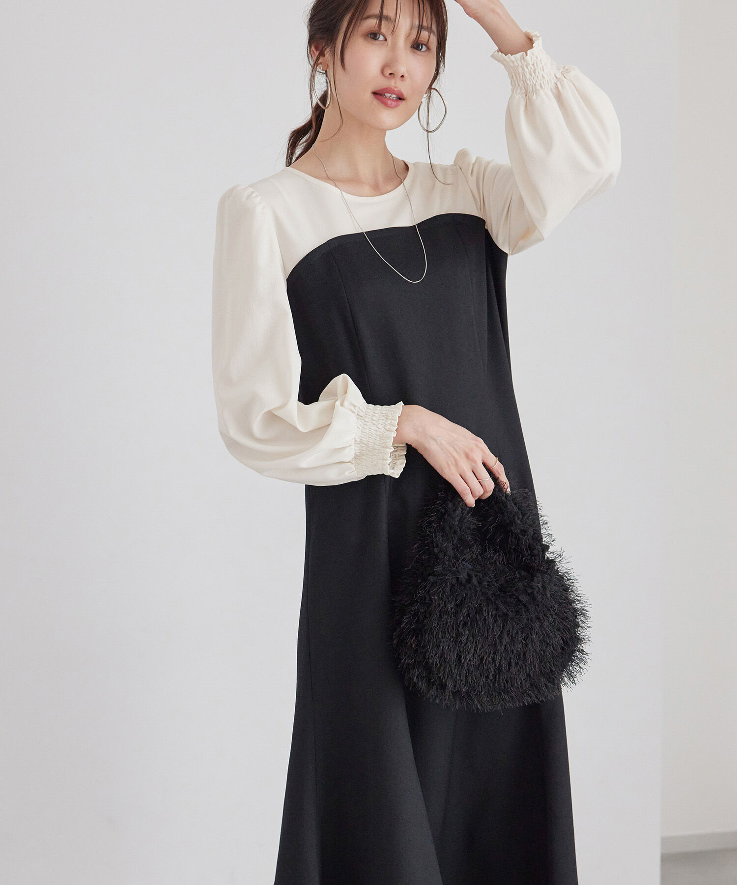 Rope&rsquo;Picnic「ドッキングマーメイドワンピース」|ワンピース|ブラック系(02)