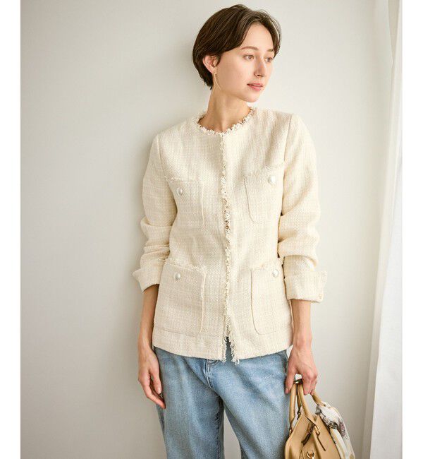 Rope&rsquo;Picnic「セレモニー・通勤対応/ツイードジャケット/リンクコーデ」|ノーカラージャケット|