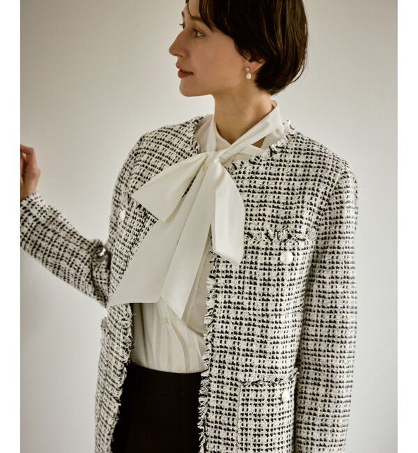 Rope&rsquo;Picnic「セレモニー・通勤対応/ツイードジャケット/リンクコーデ」|ノーカラージャケット|