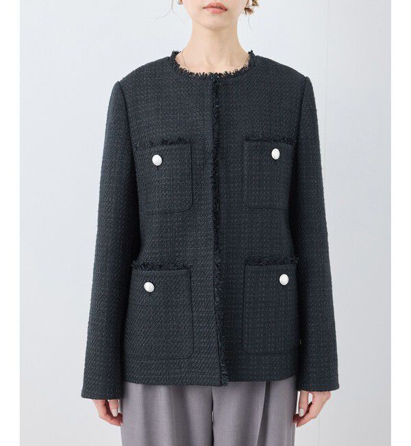 Rope&rsquo;Picnic「セレモニー・通勤対応/ツイードジャケット/リンクコーデ」|ノーカラージャケット|