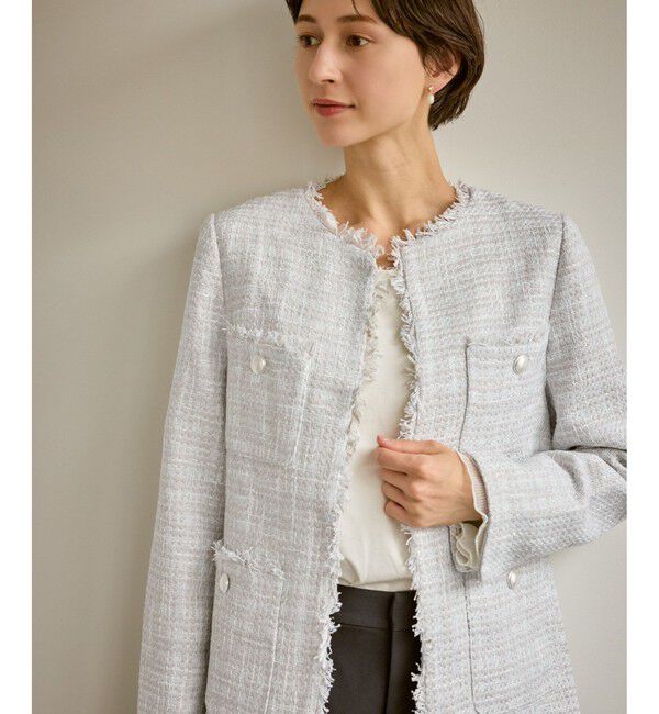 Rope&rsquo;Picnic「セレモニー・通勤対応/ツイードジャケット/リンクコーデ」|ノーカラージャケット|