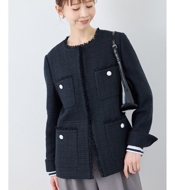 Rope&rsquo;Picnic「セレモニー・通勤対応/ツイードジャケット/リンクコーデ」|ノーカラージャケット|