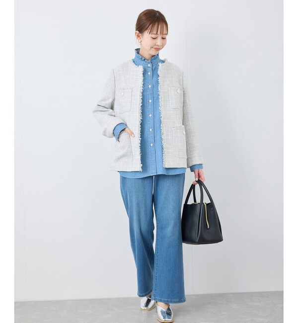 Rope&rsquo;Picnic「セレモニー・通勤対応/ツイードジャケット/リンクコーデ」|ノーカラージャケット|