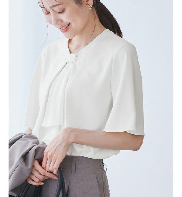 Rope&rsquo;Picnic「メタルパーツフロントフリルタイブラウス/通勤対応」|シャツ・ブラウス|ホワイト(10)