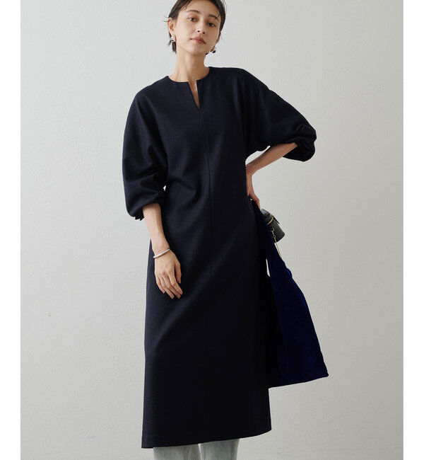  「ウール天竺ワンピース」|ワンピース|ネイビー