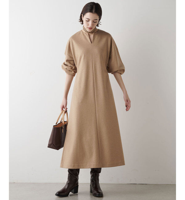  「ウール天竺ワンピース」|ワンピース|キャメル