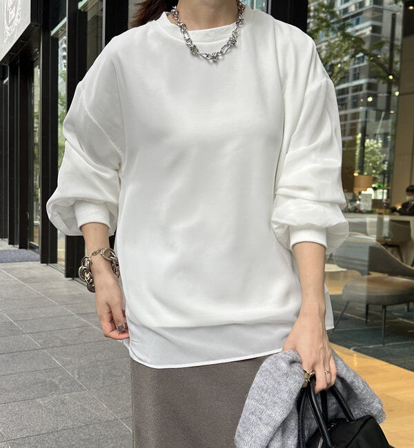  「【WEB限定】裏毛&times;シフォンレイヤードプルオーバー」|Tシャツ・カットソー|