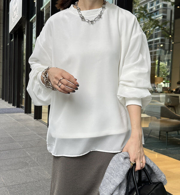  「【WEB限定】裏毛&times;シフォンレイヤードプルオーバー」|Tシャツ・カットソー|