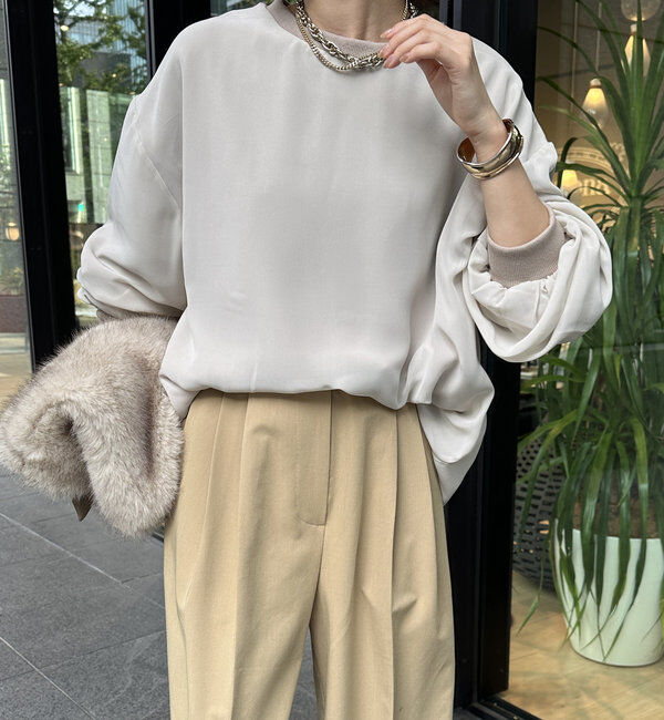  「【WEB限定】裏毛&times;シフォンレイヤードプルオーバー」|Tシャツ・カットソー|