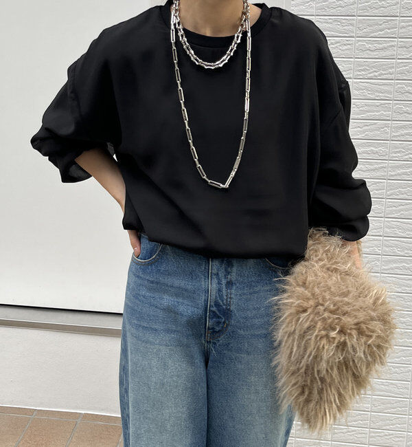  「【WEB限定】裏毛&times;シフォンレイヤードプルオーバー」|Tシャツ・カットソー|ブラック