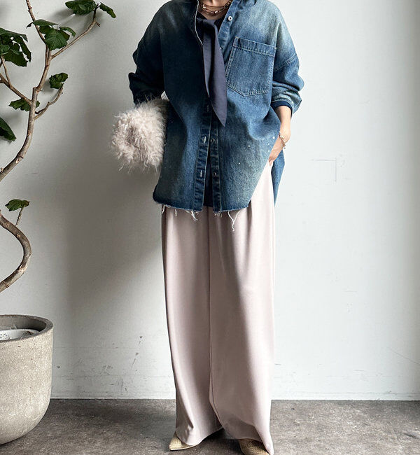  「ボンディングジョーゼットタックワイドパンツ」|チノ|