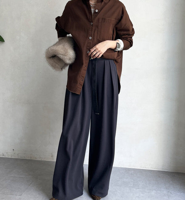  「ボンディングジョーゼットタックワイドパンツ」|チノ|