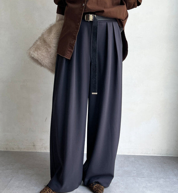  「ボンディングジョーゼットタックワイドパンツ」|チノ|