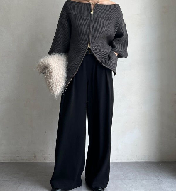  「ボンディングジョーゼットタックワイドパンツ」|チノ|