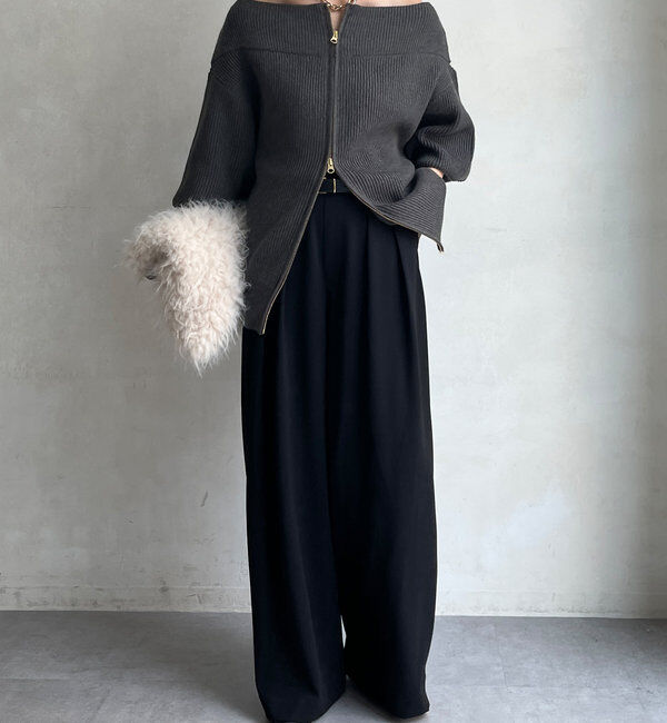  「ボンディングジョーゼットタックワイドパンツ」|チノ|