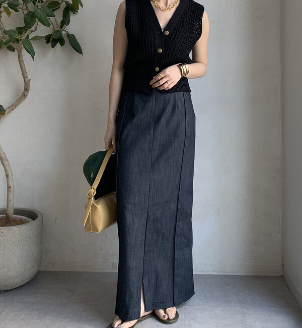  「【一部WEB限定カラー】リヨセルデニムボックスピンタックスカート」|スカート|