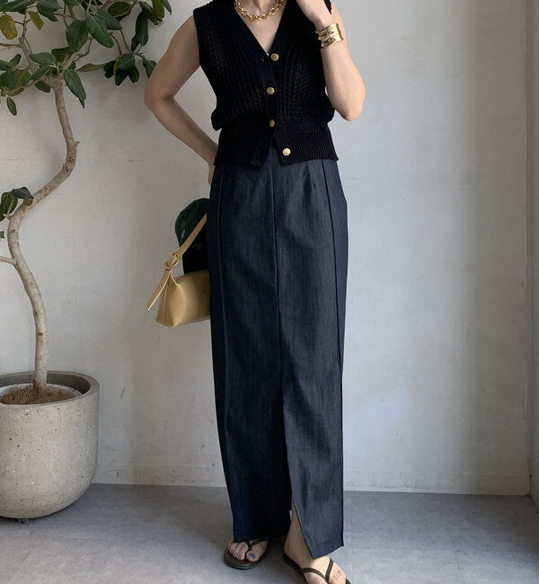  「【一部WEB限定カラー】リヨセルデニムボックスピンタックスカート」|スカート|