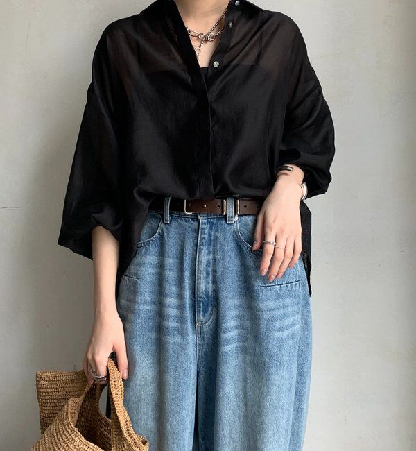  「【WEB限定】バックフリル異素材切替シャツ」|シャツ・ブラウス|