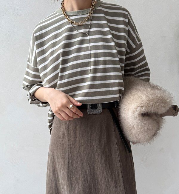  「【WEB限定】ボーダーワイドプルオーバー」|Tシャツ・カットソー|カーキ