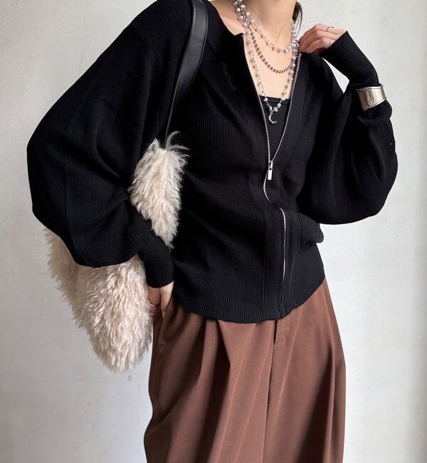  「【WEB限定】前後２WAYジップニット」|ニット・セーター|ブラック