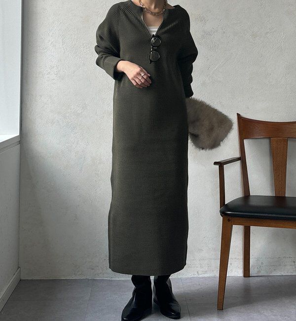  「【WEB限定】ジップニットワンピース」|ワンピース|