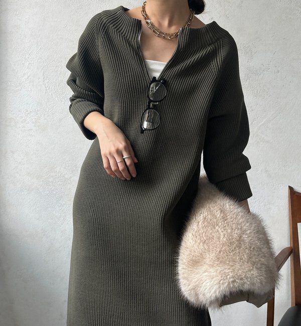  「【WEB限定】ジップニットワンピース」|ワンピース|