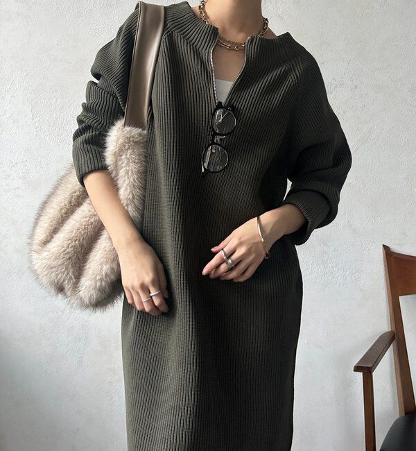  「【WEB限定】ジップニットワンピース」|ワンピース|