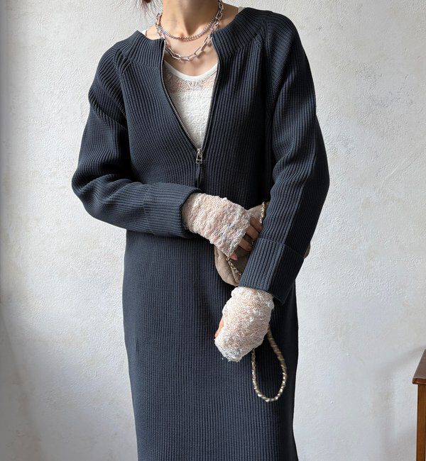  「【WEB限定】ジップニットワンピース」|ワンピース|チャコールグレー