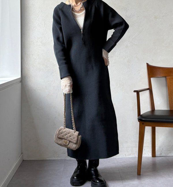  「【WEB限定】ジップニットワンピース」|ワンピース|