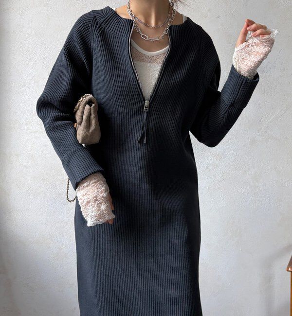  「【WEB限定】ジップニットワンピース」|ワンピース|