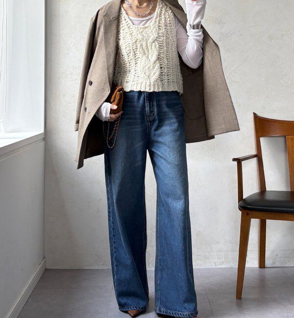  「【WEB限定】ケーブル編みローゲージニットベスト」|ニット・セーター|