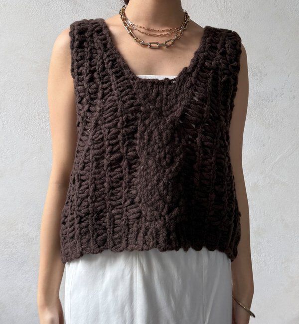  「【WEB限定】ケーブル編みローゲージニットベスト」|ニット・セーター|