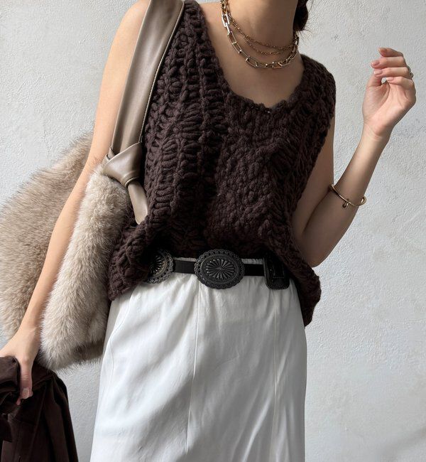  「【WEB限定】ケーブル編みローゲージニットベスト」|ニット・セーター|