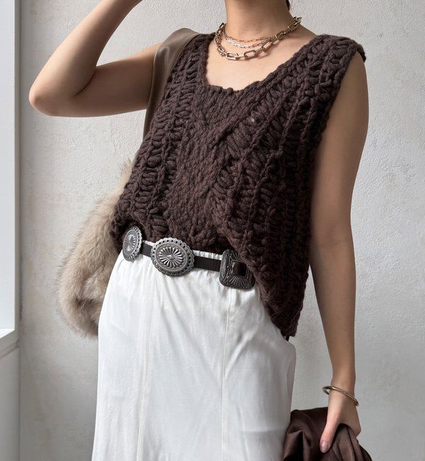  「【WEB限定】ケーブル編みローゲージニットベスト」|ニット・セーター|