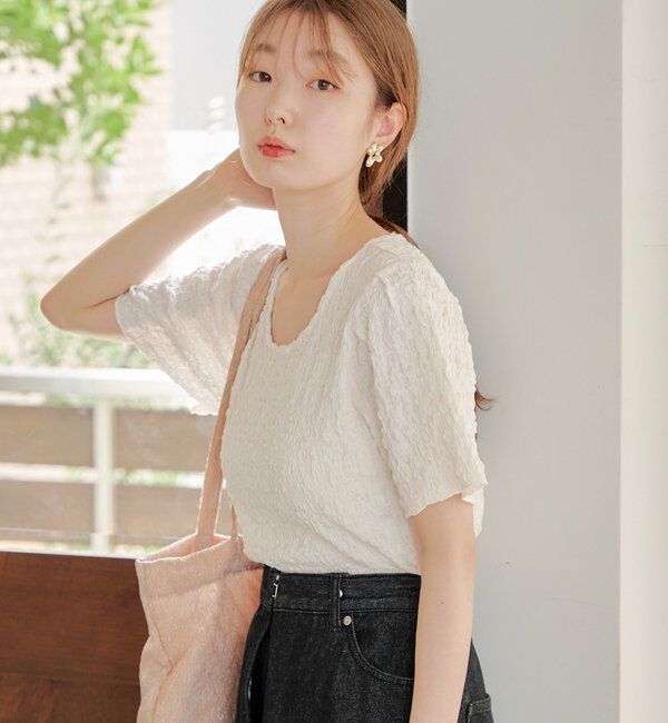  「【WEB限定】クラッシュジャガード半袖プルオーバー」|Tシャツ・カットソー|アイボリー