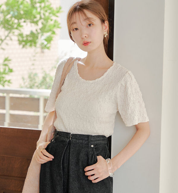  「【WEB限定】クラッシュジャガード半袖プルオーバー」|Tシャツ・カットソー|