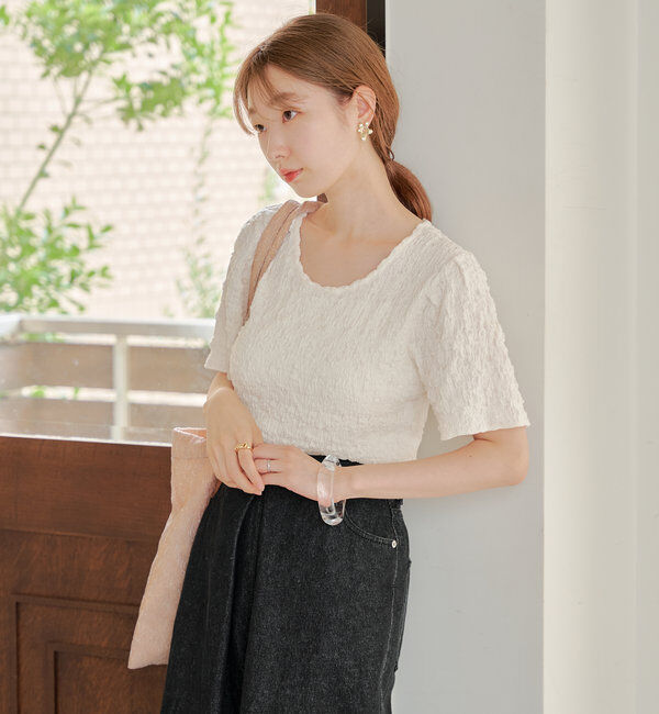  「【WEB限定】クラッシュジャガード半袖プルオーバー」|Tシャツ・カットソー|