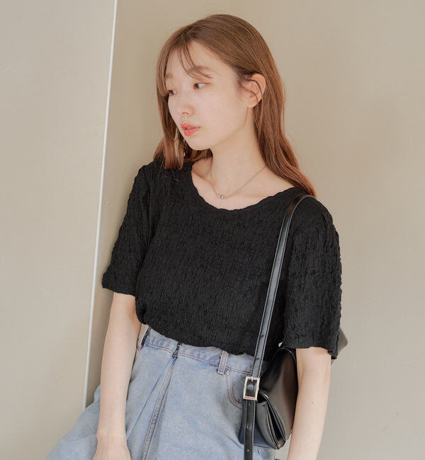  「【WEB限定】クラッシュジャガード半袖プルオーバー」|Tシャツ・カットソー|