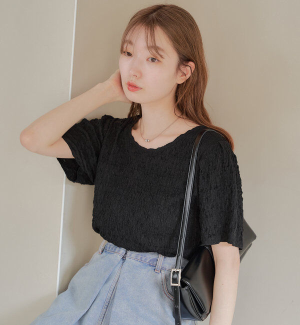  「【WEB限定】クラッシュジャガード半袖プルオーバー」|Tシャツ・カットソー|