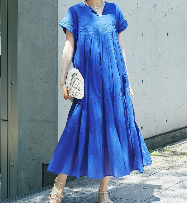  「《2WAY仕様》前後2WAYインド綿ピンタックワンピース」|その他|ブルー