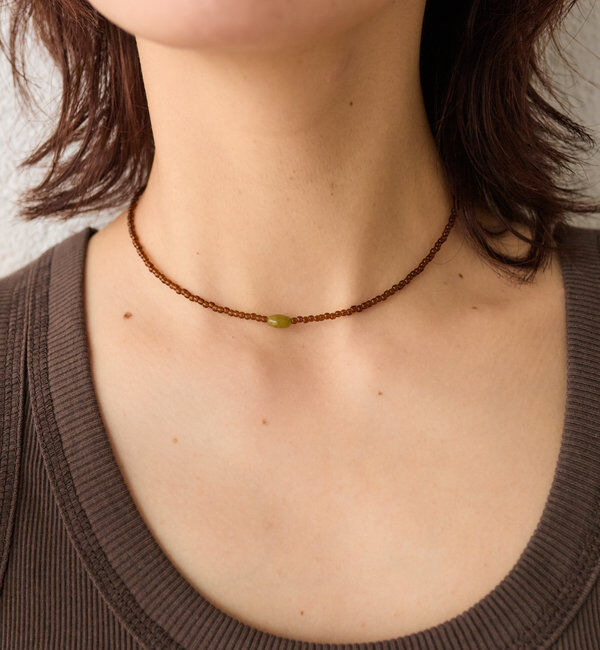  「【シーズンムード高まる】カラービーズポイントショートネックレス」|リング|