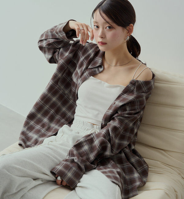  「【WEB限定6色展開】2WAYオーバーチェックシャツ」|シャツ・ブラウス|ブラウン