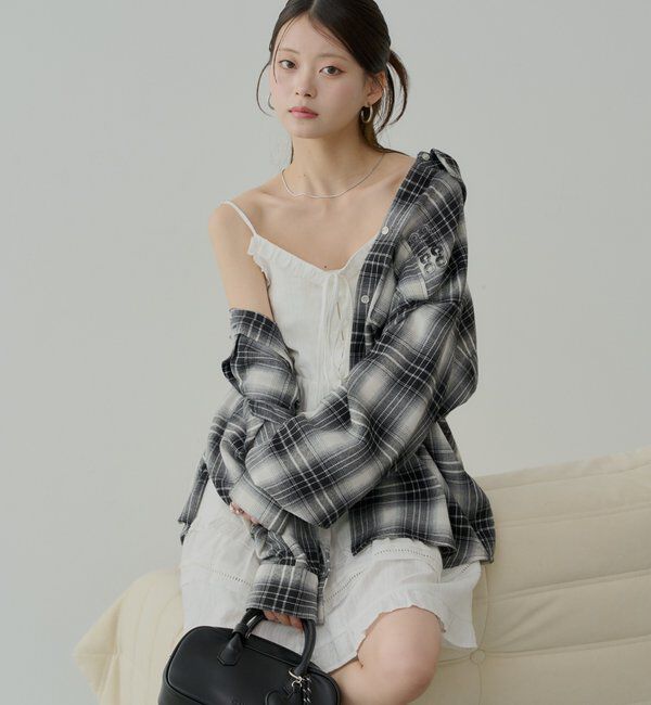  「【WEB限定6色展開】2WAYオーバーチェックシャツ」|シャツ・ブラウス|ブラック