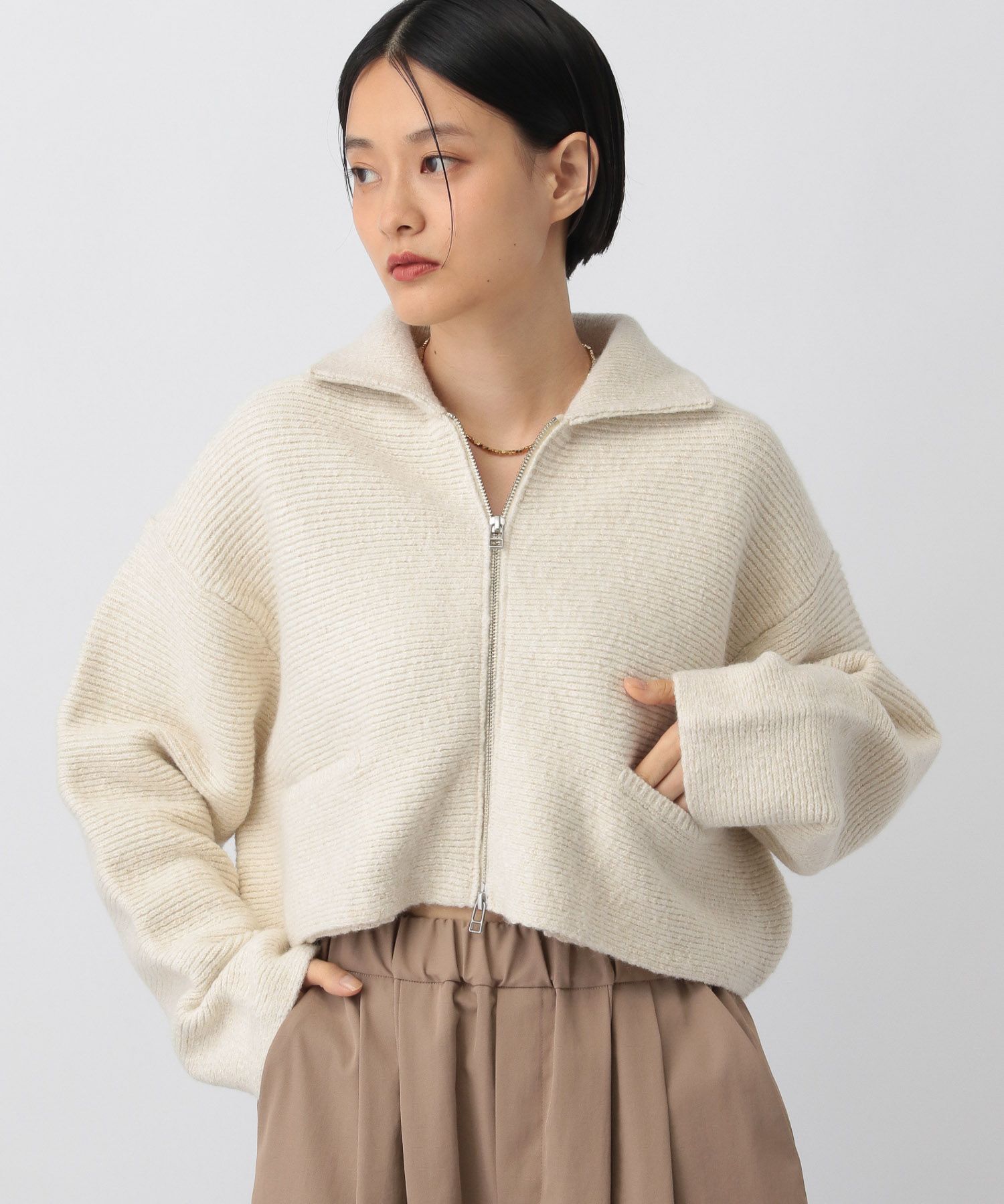 A part by 「ラメエリZIPカーディガン」|ニット・セーター|