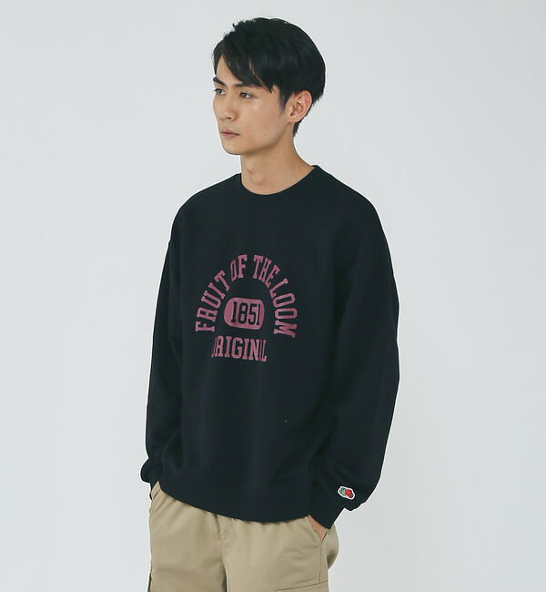 ABAHOUSE「【FRUIT OF THE LOOM】カレッジロゴ ヘビーオンス ルーズ クルー」|スウェット・ジャージ|ブラック