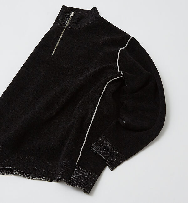 ABAHOUSE「ダブルフェイス モール ハーフジップ ニット」|ニット・セーター|ブラック