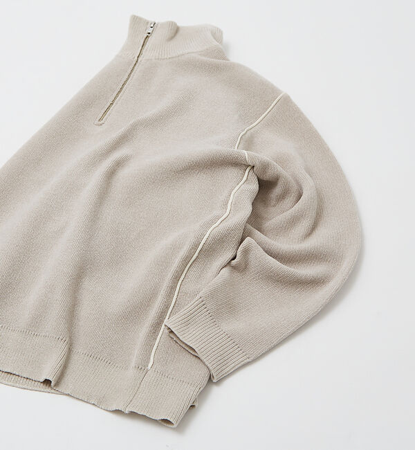 ABAHOUSE「ダブルフェイス モール ハーフジップ ニット」|ニット・セーター|ライトベージュ